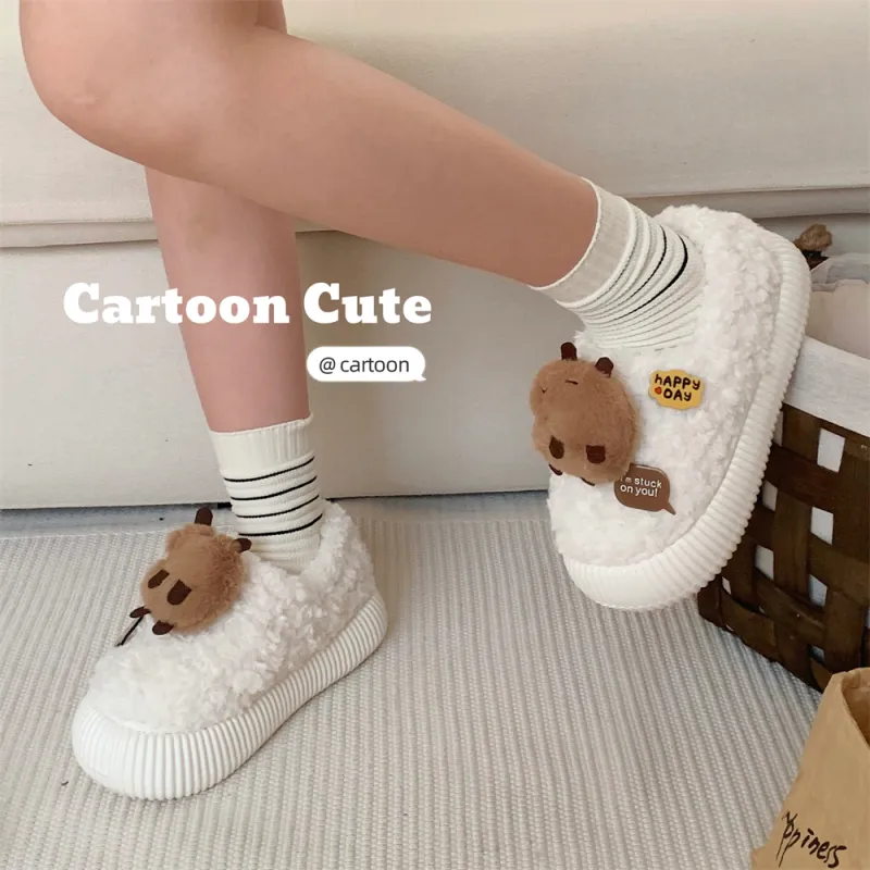 Thin Strips Cotton Slippers Women's, White-4