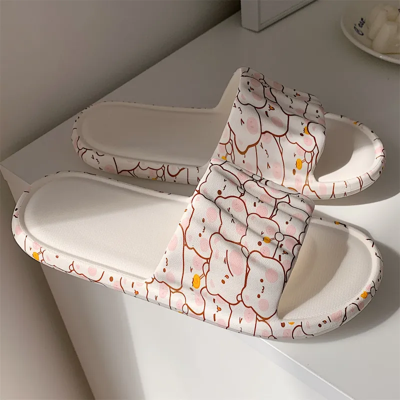 Thin Strips Slippers Women's, White-3