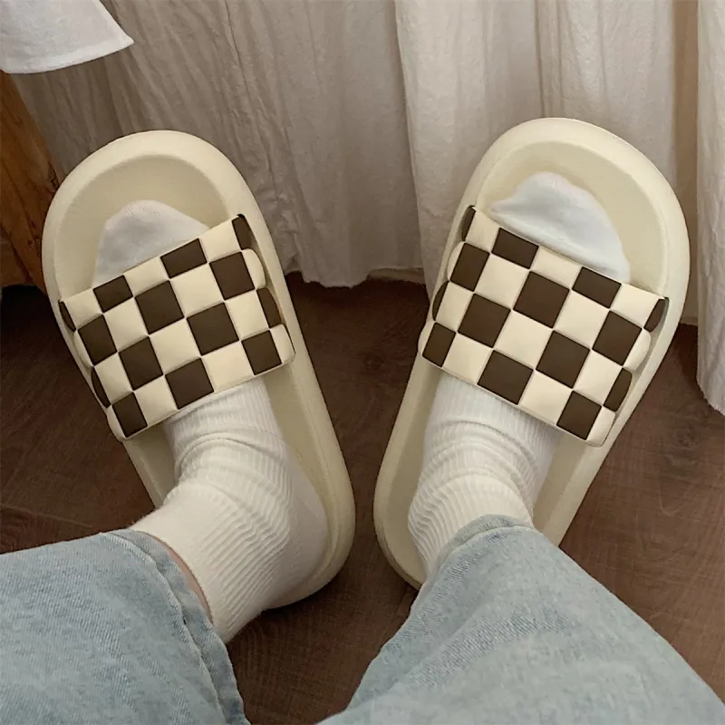 Thin Strips Slippers Unisex, Black White-11
