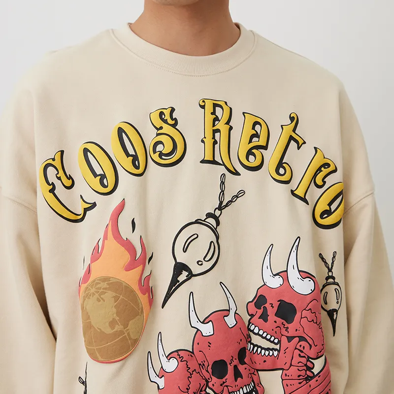CoosRetro Sweatshirts Unisex Beige Yellow-2