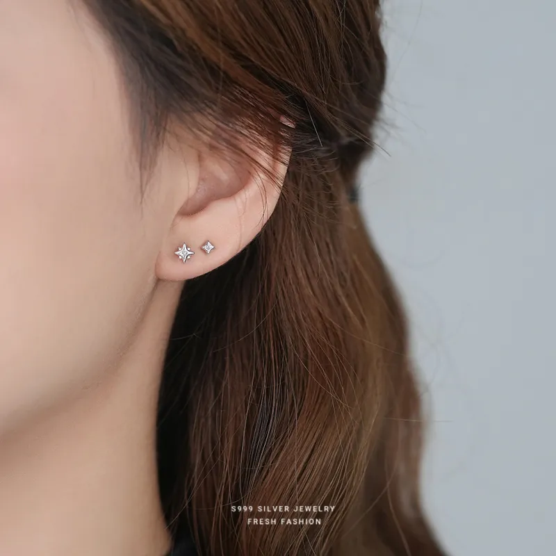 NIANNIANXI S999 Fine Silver Stud Earrings Women's-3