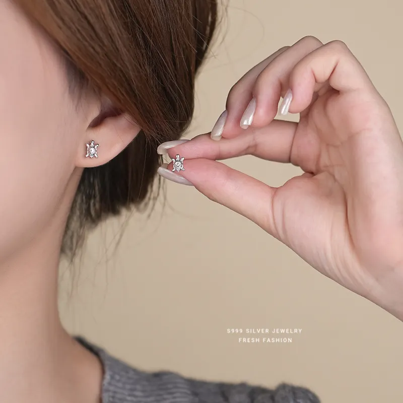 NIANNIANXI S999 Fine Silver Stud Earrings Women's-1
