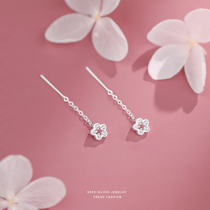 NIANNIANXI S999 Fine Silver Drop Earrings Women's-3