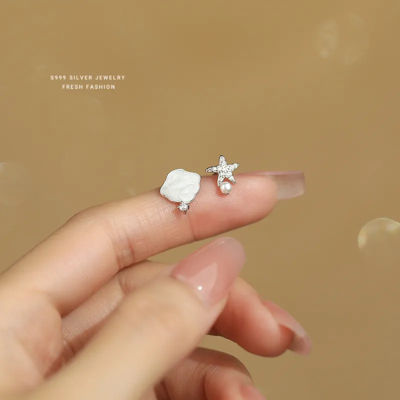 NIANNIANXI 999 Fine Silver Stud Earrings Women's-5