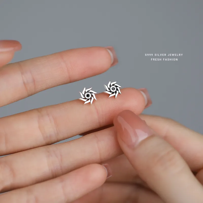 NIANNIANXI S999 Fine Silver Stud Earrings Women's-3