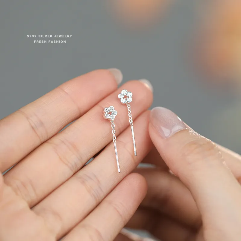 NIANNIANXI S999 Fine Silver Drop Earrings Women's-2