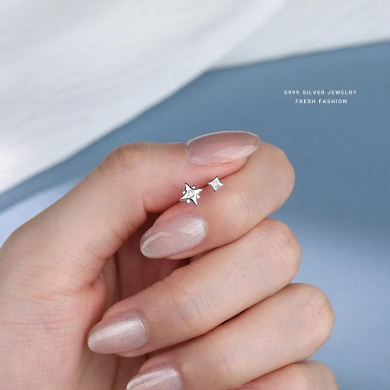 NIANNIANXI S999 Fine Silver Stud Earrings Women's-1