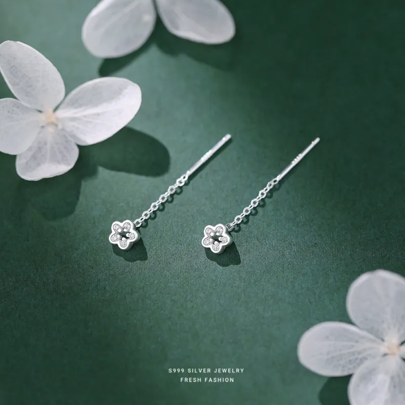NIANNIANXI S999 Fine Silver Drop Earrings Women's-5