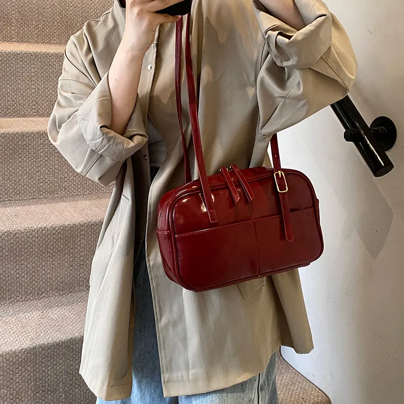 RKM PU Boston Bag Shoulder Bag Regular Women's Black/Coffee/Red/Brown-7