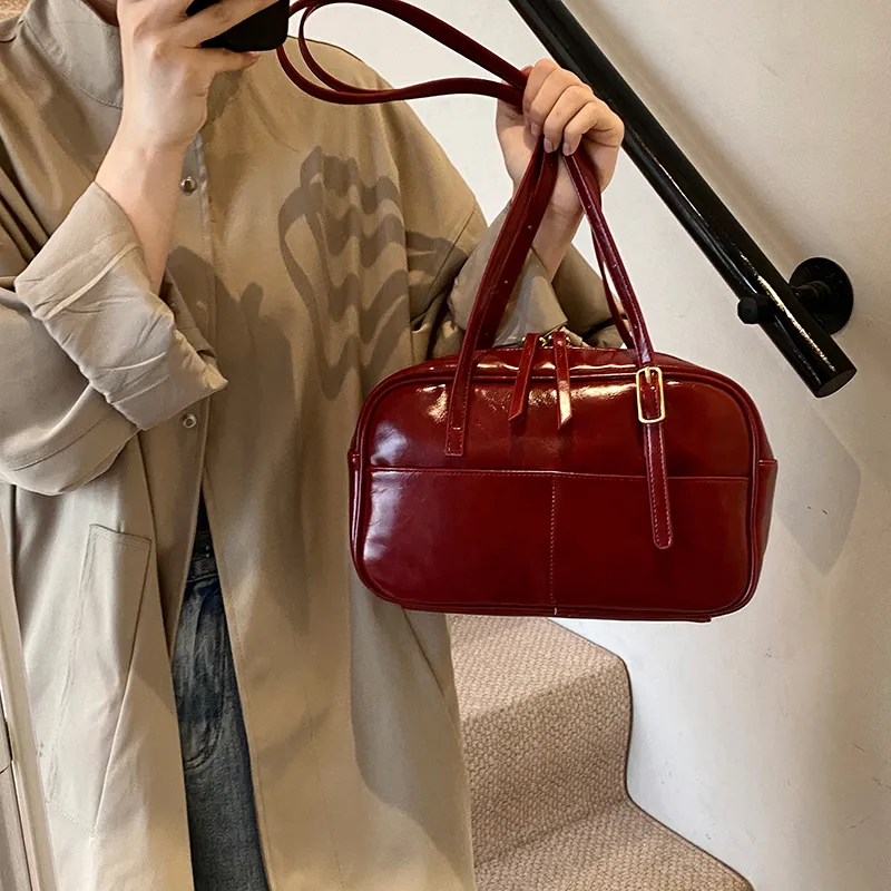 RKM PU Boston Bag Shoulder Bag Regular Women's Black/Coffee/Red/Brown-5