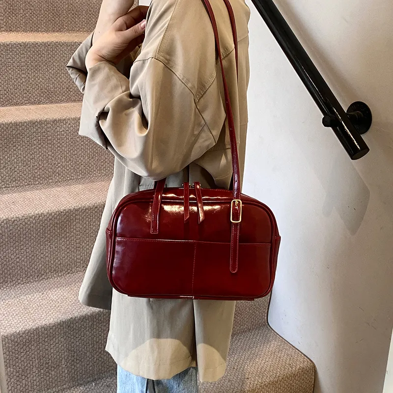 RKM PU Boston Bag Shoulder Bag Regular Women's Black/Coffee/Red/Brown-8