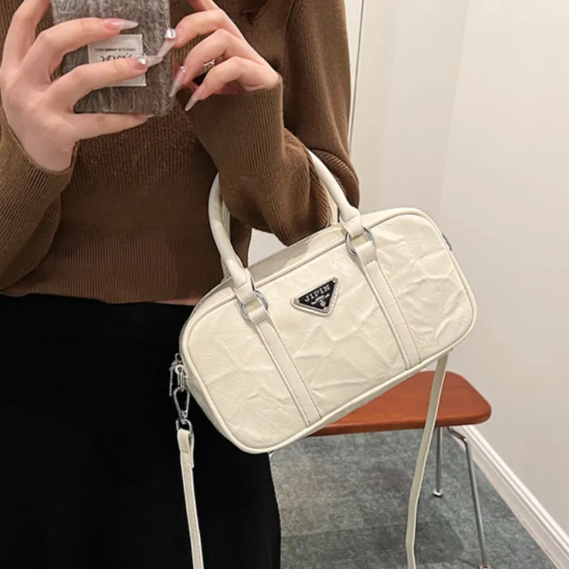 RKM PU Bowling Bag Handbag Shoulder Bag Crossbody Bag Regular Unisex Silver/White/Black-4