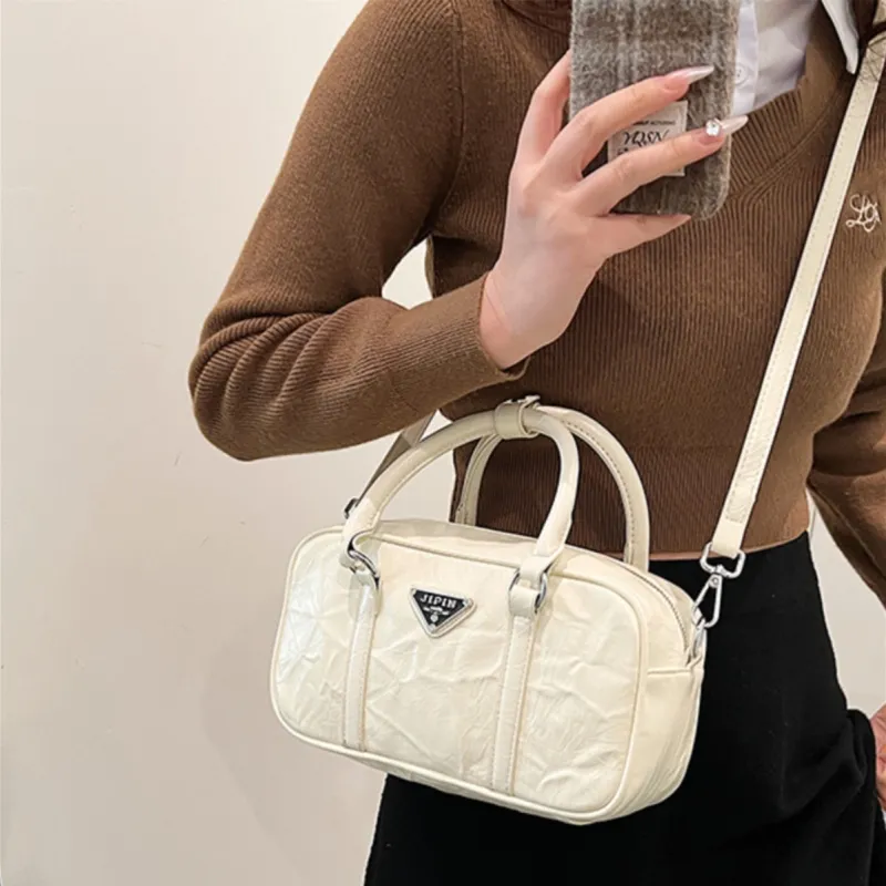 RKM PU Bowling Bag Handbag Shoulder Bag Crossbody Bag Regular Unisex Silver/White/Black-6