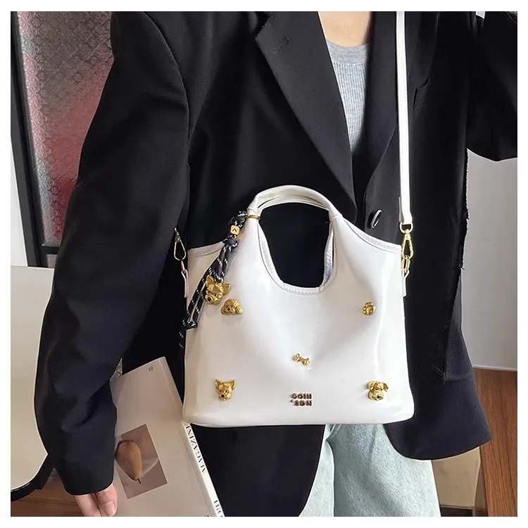 RKM PU One Shoulder Handbag Women's White/Black-1