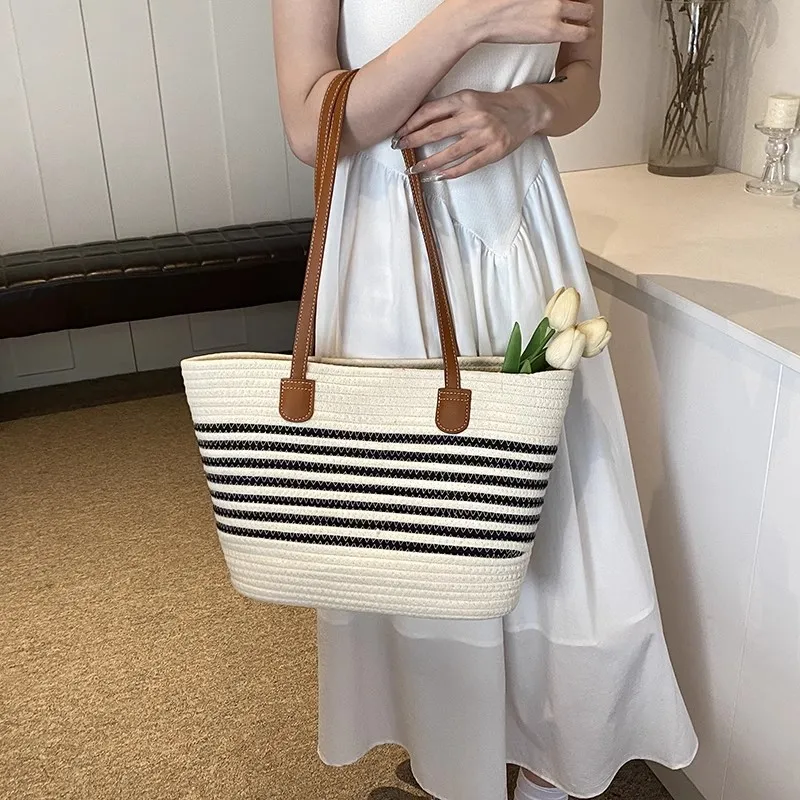 RKM Straw Woven Shoulder Bag Regular Women's Khaki/Ecru-5