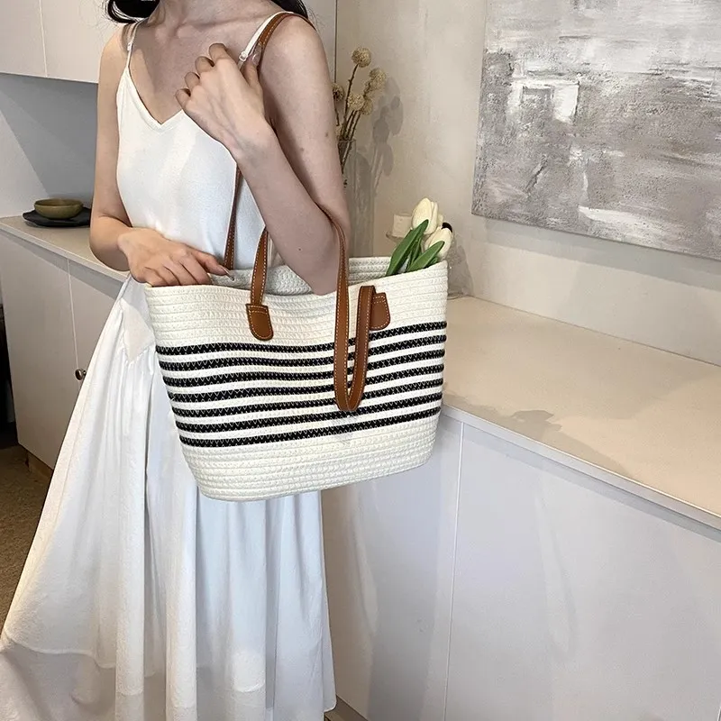 RKM Straw Woven Shoulder Bag Regular Women's Khaki/Ecru-2