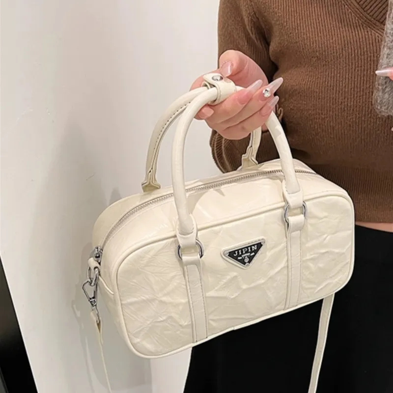 RKM PU Bowling Bag Handbag Shoulder Bag Crossbody Bag Regular Unisex Silver/White/Black-3
