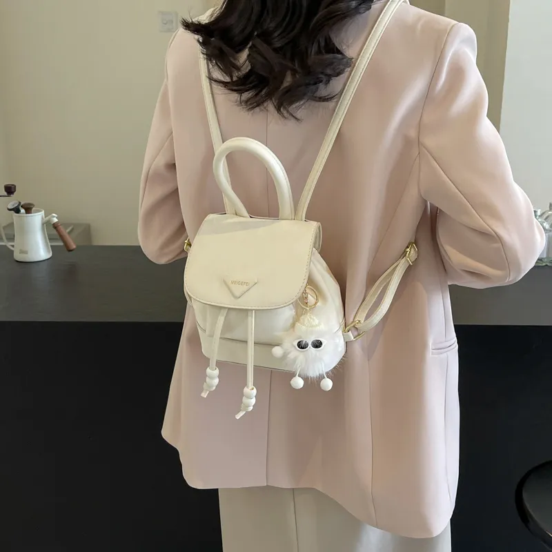 RKM PU Backpack Portable Bucket Bag Small Size Unisex Black/Khaki/Pink/Ecru-13