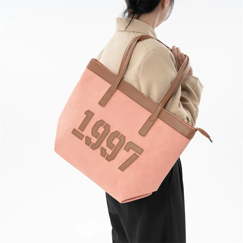 RKM Woolen Tote Shoulder Bag Regular Unisex Pink/Brown/Khaki-3