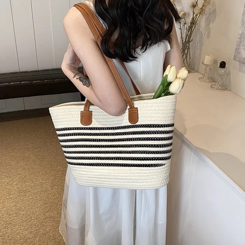 RKM Straw Woven Shoulder Bag Regular Women's Khaki/Ecru-3