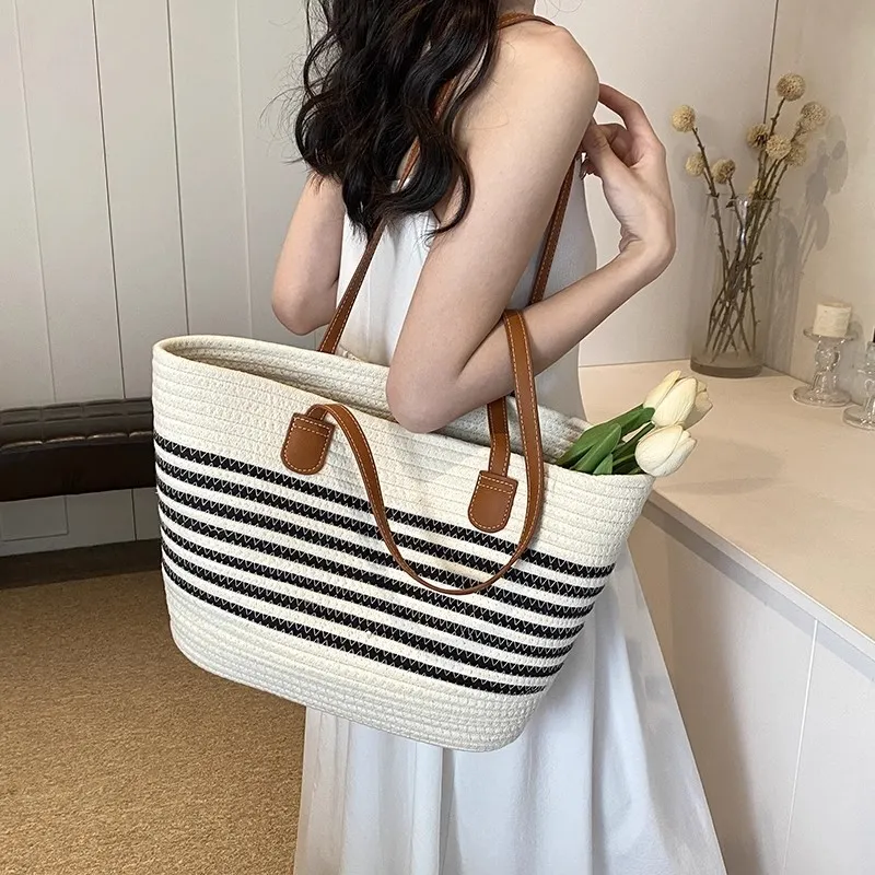 RKM Straw Woven Shoulder Bag Regular Women's Khaki/Ecru-4