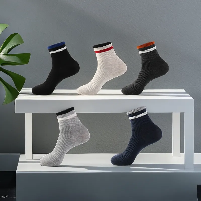 H YXIANG Mid Calf Socks Men's 5 Pack Multicolor-4