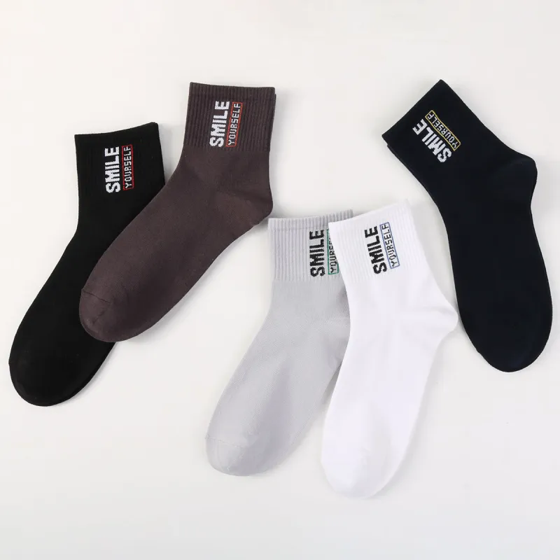 H YXIANG Mid Calf Socks Men's 5 Pack Mixed Color-5