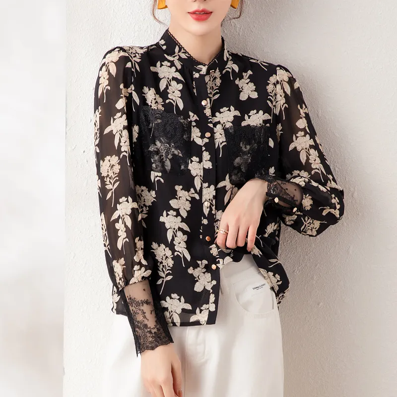 H YXIANG Chiffon Shirts Women's-5