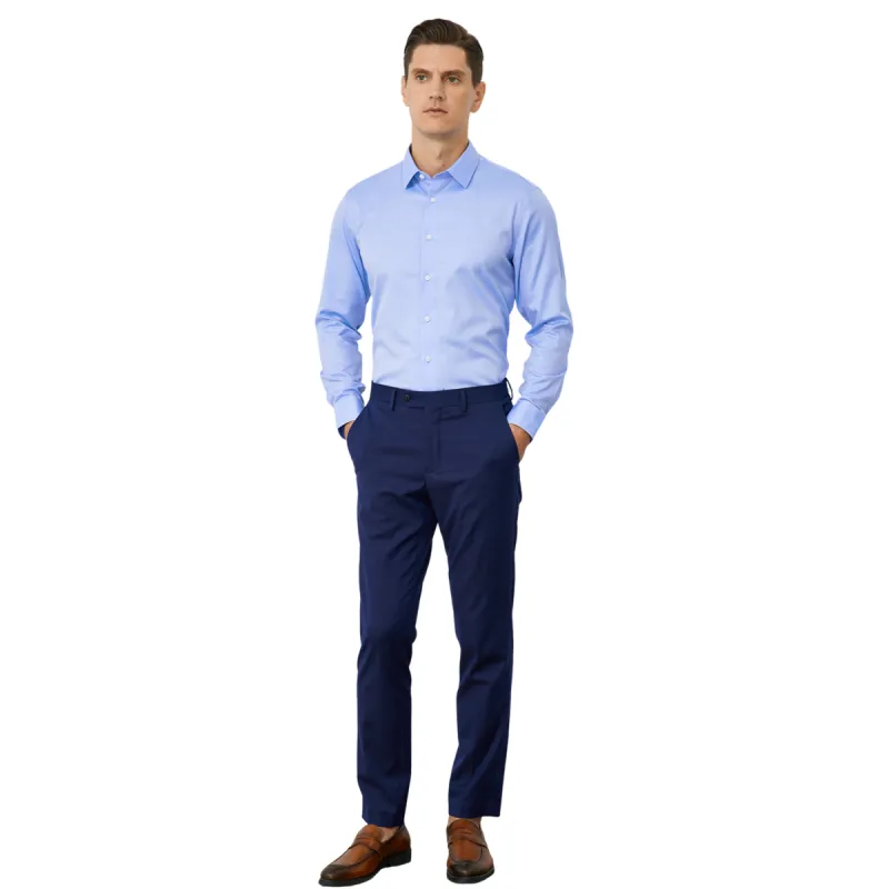 H YXIANG Shirts Men Brunei Blue Twill-3