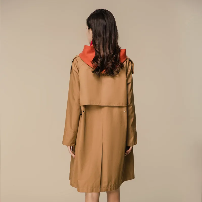 H YXIANG Trench Coat Women's Khaki-4