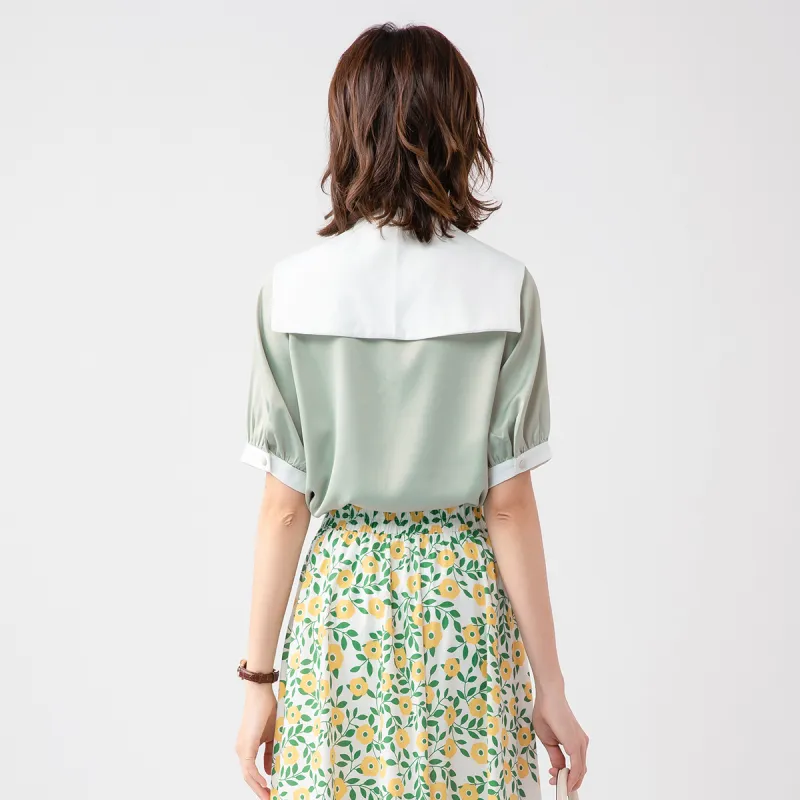 H YXIANG Chiffon Shirt Women's Light Green-2
