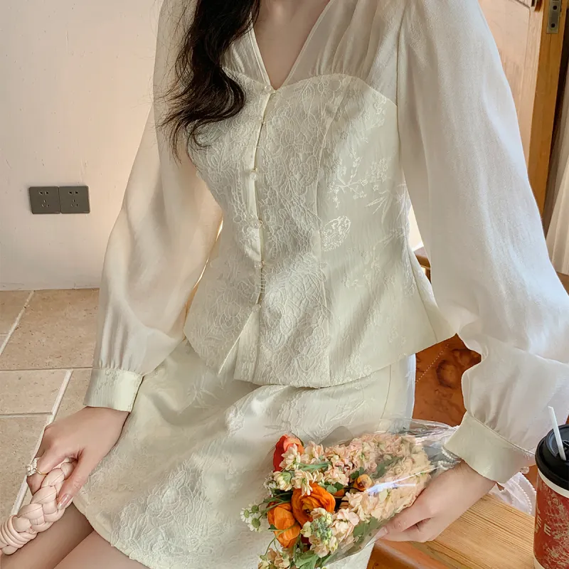 Miss Chipmunk Casual Short Skirts Women's Jacquard White-3