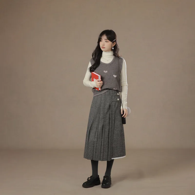 Miss Chipmunk Casual Long Skirts Women's Black Gray Color-5