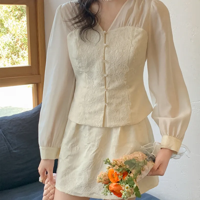 Miss Chipmunk Casual Short Skirts Women's Jacquard White-2