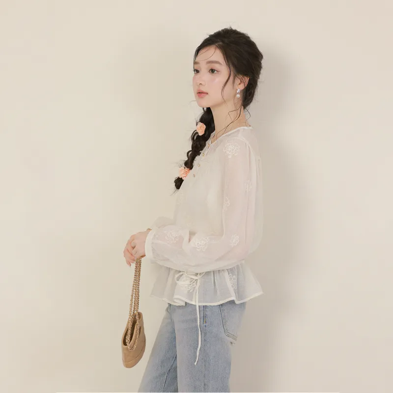 Miss Chipmunk Shirt Women's Embroidery Beige-3