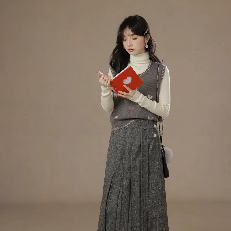 Miss Chipmunk Casual Long Skirts Women's Black Gray Color-4