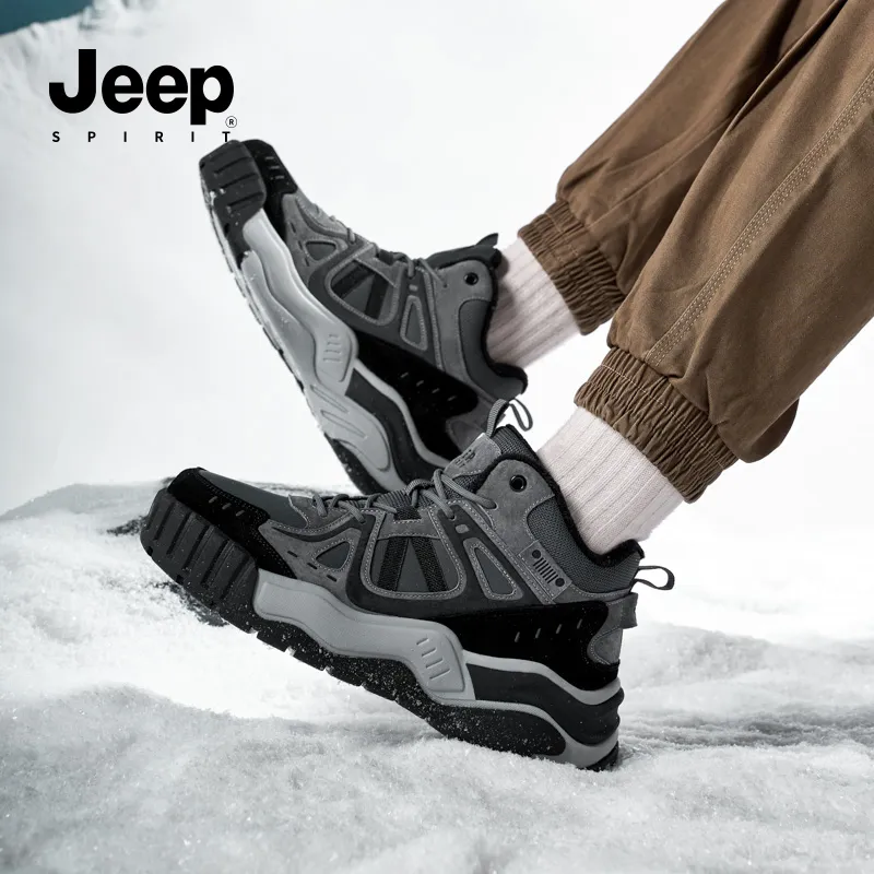 JEEP SPIRIT Warm Wear-Resistant Cushioning Height Increasing Slip-Resistant Short Snow Boots Men's Climbing Gray-5