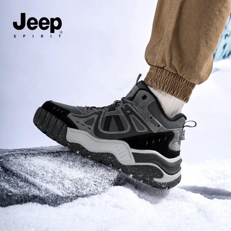 JEEP SPIRIT Warm Wear-Resistant Cushioning Height Increasing Slip-Resistant Short Snow Boots Men's Climbing Gray-6