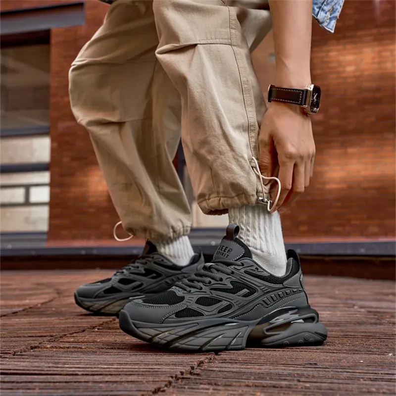 JEEP SPIRIT Anti-Slip And Wear-Resistant Lightweight Height Increasing Low-Top Chunky Sneakers Men's Volcanic Gray-5