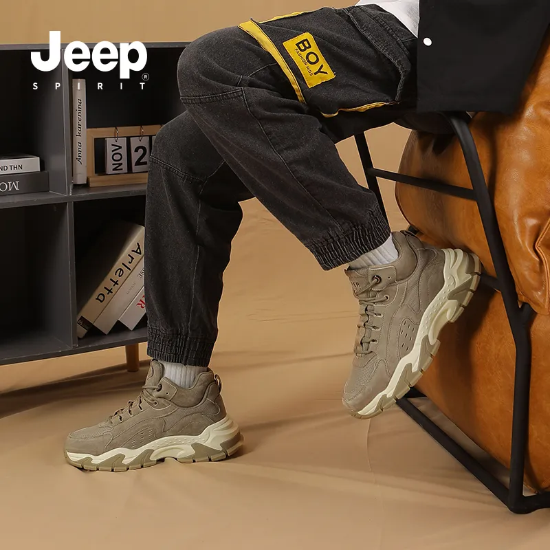 JEEP SPIRIT Cushioned Slip Resistant Abrasion Resistant Low Top Chunky Sneakers Men's Brown-4