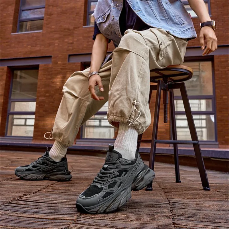 JEEP SPIRIT Anti-Slip And Wear-Resistant Lightweight Height Increasing Low-Top Chunky Sneakers Men's Volcanic Gray-6