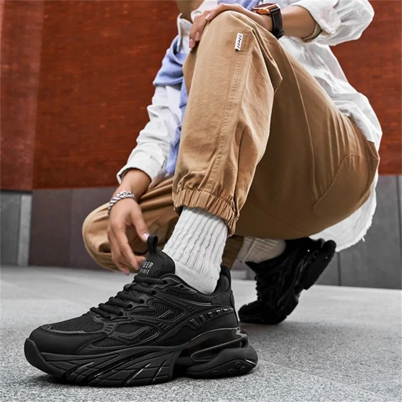 JEEP SPIRIT Cushioned Anti Slip Wear Resistant Lightweight Height Increasing Low Top Chunky Sneakers Men's Black-7