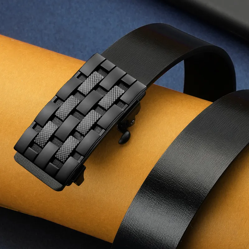 TUCANO Cow Split Leather, Zinc Alloy Leather Belts Men's Black Gunmetal Buckle 3.4cm-3