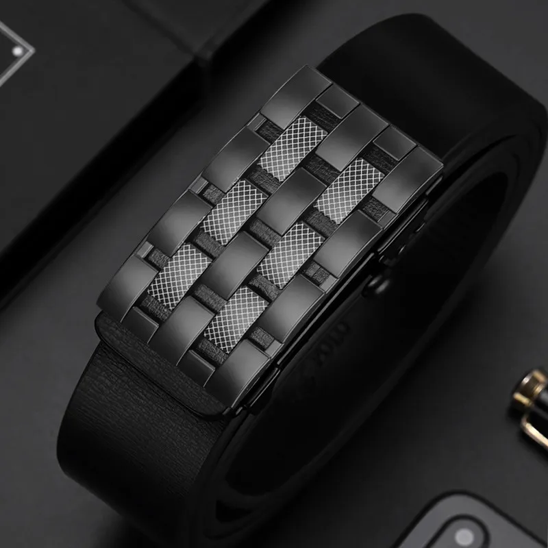 TUCANO Cow Split Leather, Zinc Alloy Leather Belts Men's Black Gunmetal Buckle 3.4cm-4