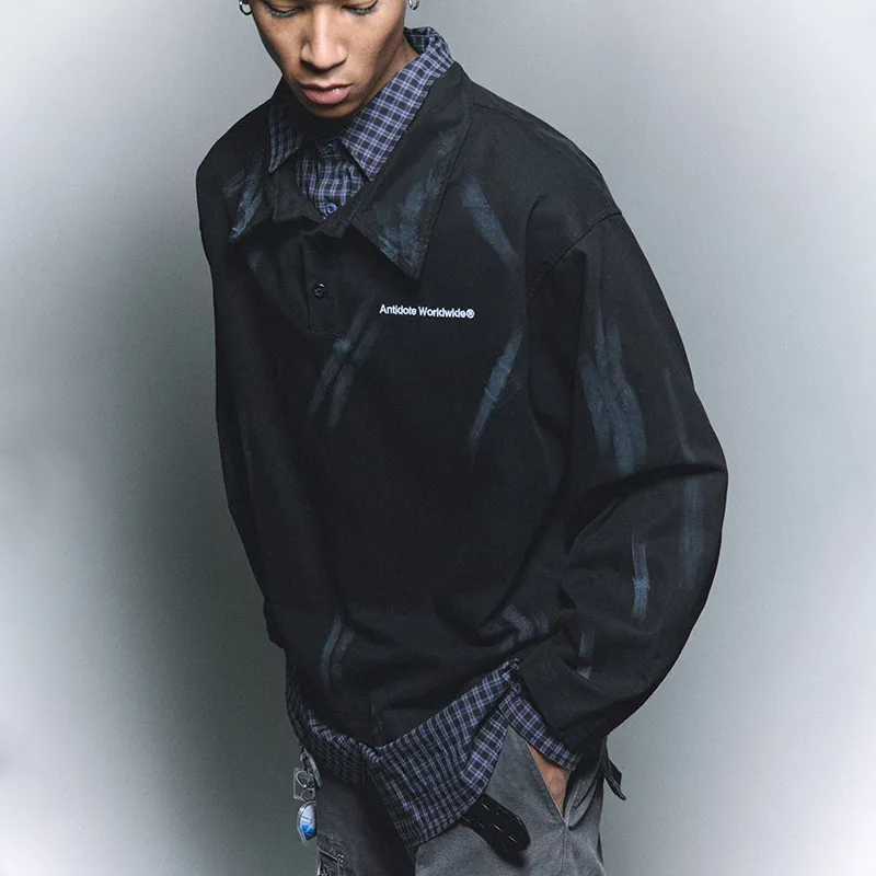 Antidote Worldwide Polo Shirt Unisex Faded Black-5