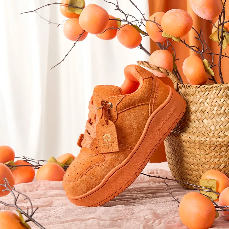 WANDER AROUND Anti Slip And Wear Resistant Height Increasing Low Top Skateboard Shoes Women's Orange-3