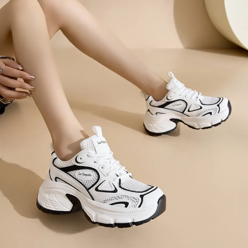 La Chapelle Breathable Height Increase Low Top Chunky Sneakers Women's-27