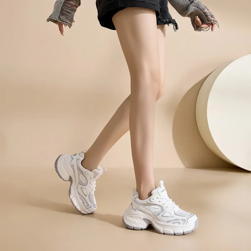 La Chapelle Breathable Height Increase Low Top Chunky Sneakers Women's-5