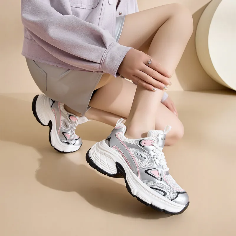 La Chapelle Breathable Height Increase Low Top Chunky Sneakers Women's-19