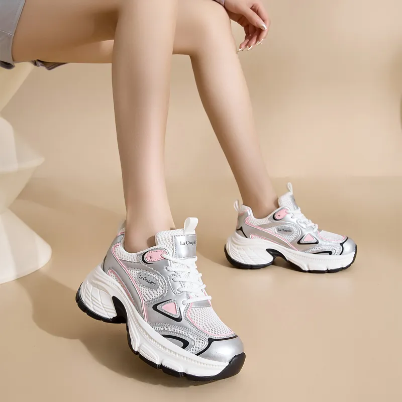 La Chapelle Breathable Height Increase Low Top Chunky Sneakers Women's-16